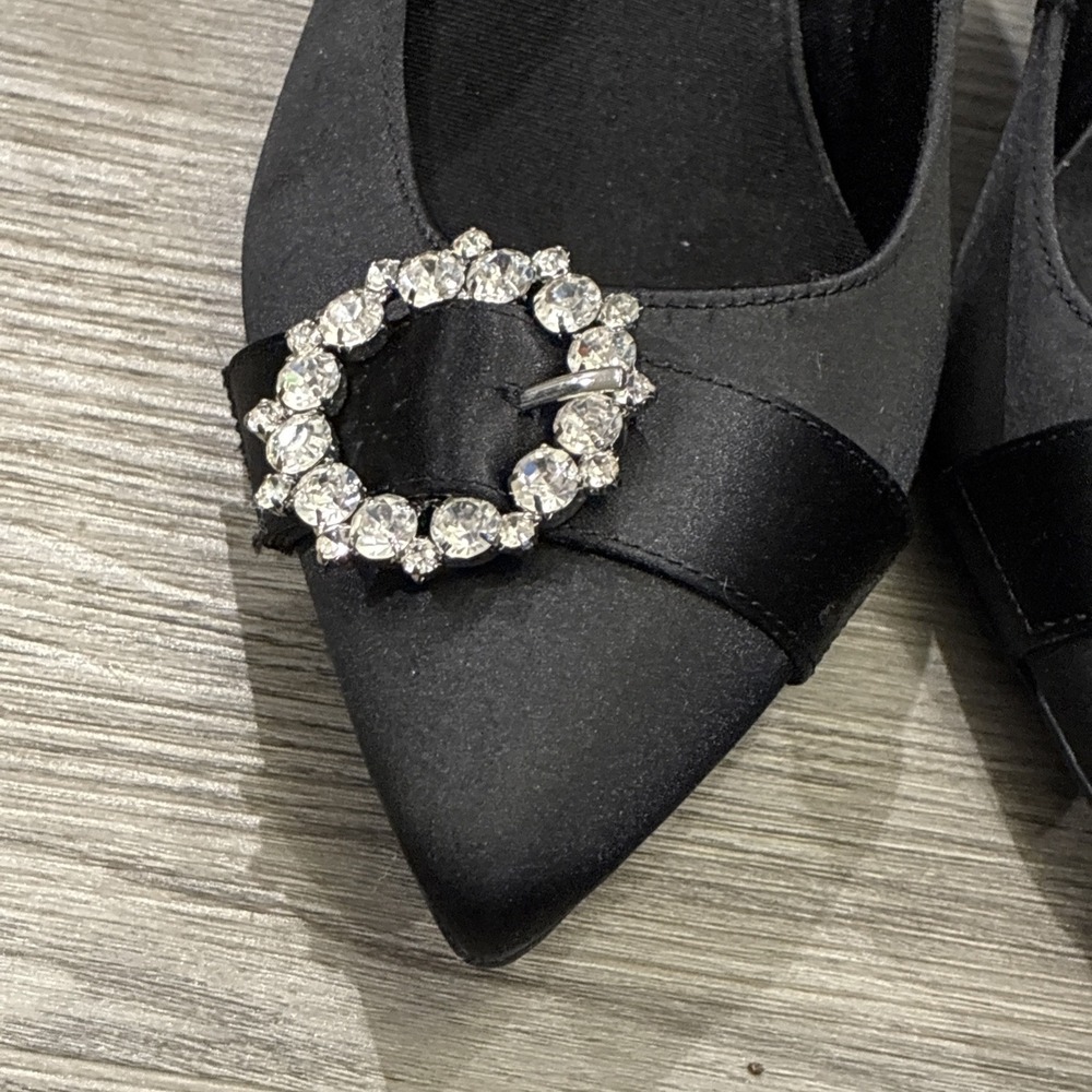 Anne Klein Iflex Rhinestone Embellished Satin High Heel Dress Pumps Sz 8 In Blk - Picture 2 of 10